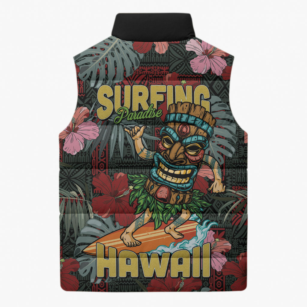 Hawaii Tiki Surfing Sleeveless Puffer Jacket Mele Kalikimaka i Iulai! LT9 - Polynesian Pride