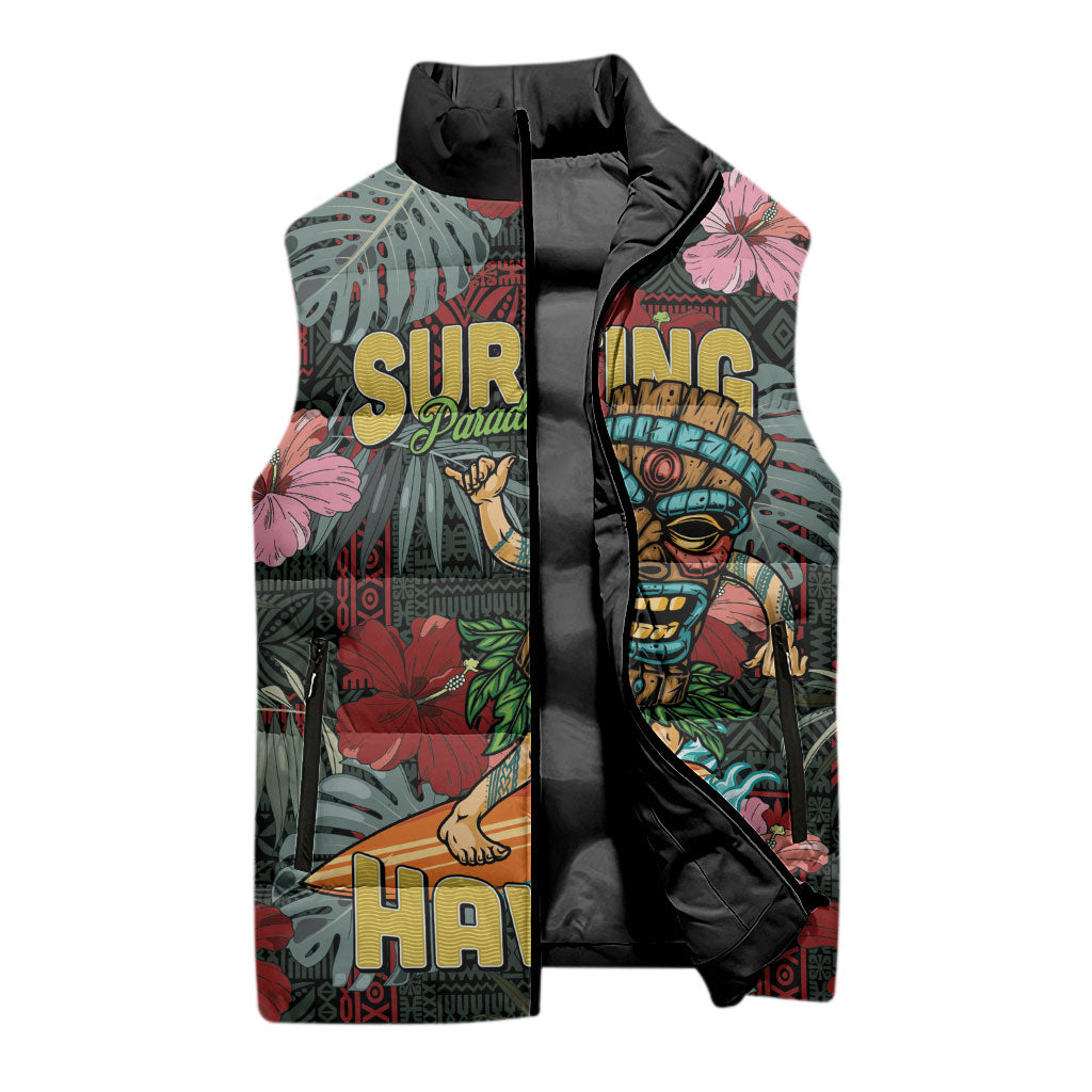 Hawaii Tiki Surfing Sleeveless Puffer Jacket Mele Kalikimaka i Iulai! LT9 - Polynesian Pride