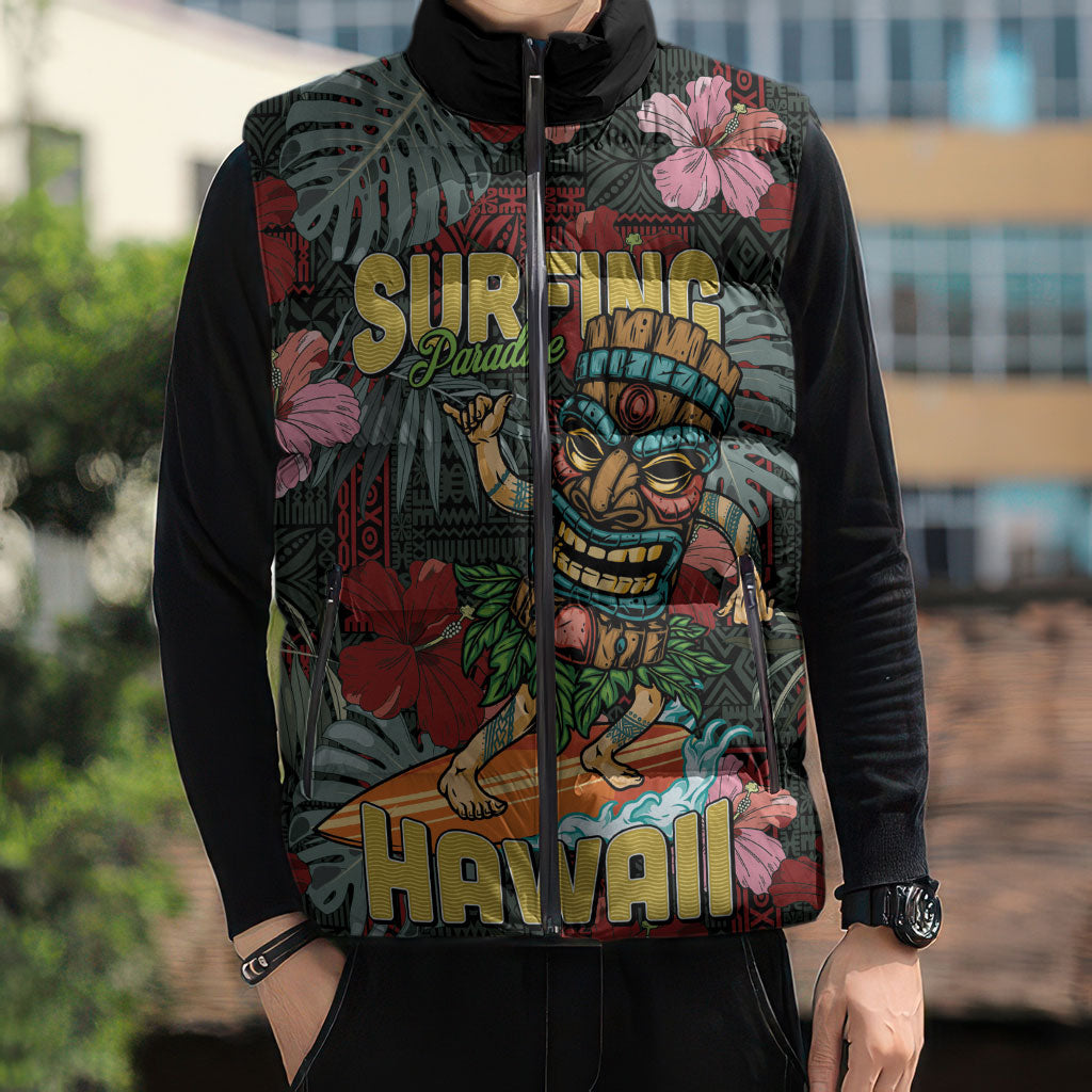 Hawaii Tiki Surfing Sleeveless Puffer Jacket Mele Kalikimaka i Iulai! LT9 - Polynesian Pride