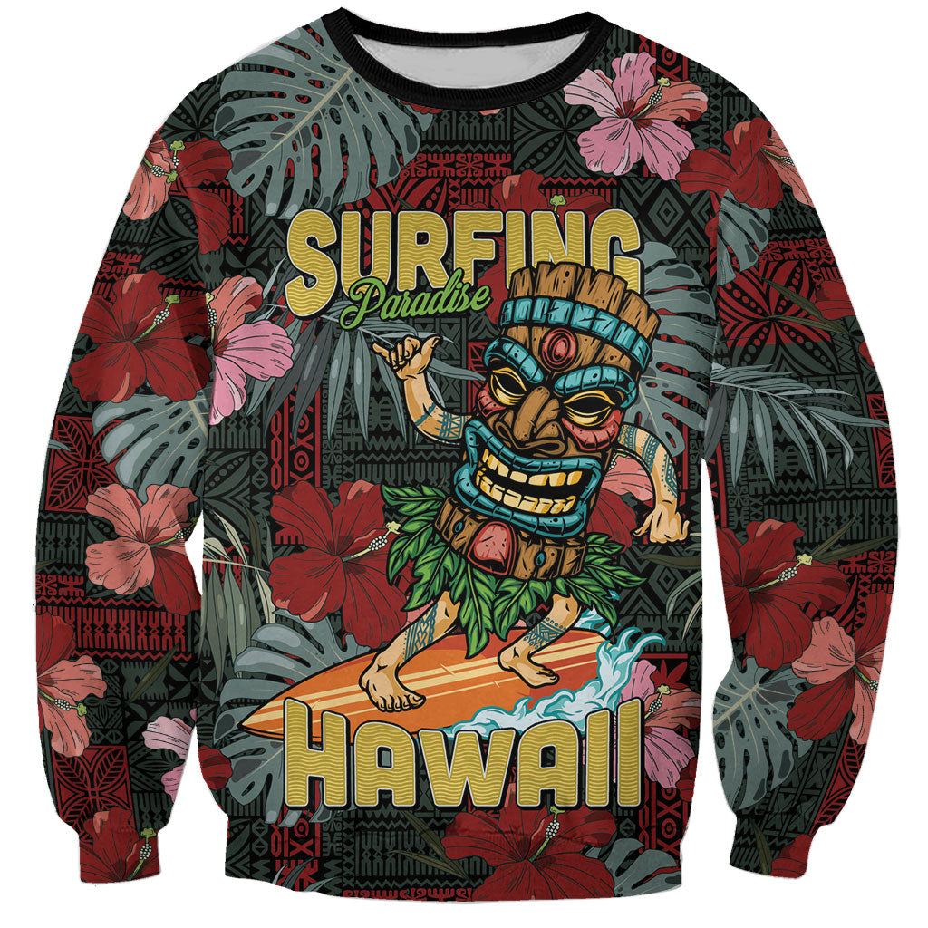 Hawaii Tiki Surfing Sweatshirt Mele Kalikimaka i Iulai! LT9 Unisex Black - Polynesian Pride