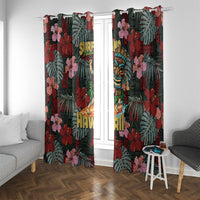 Hawaii Tiki Surfing Window Curtain Mele Kalikimaka i Iulai! LT9 With Grommets Black - Polynesian Pride