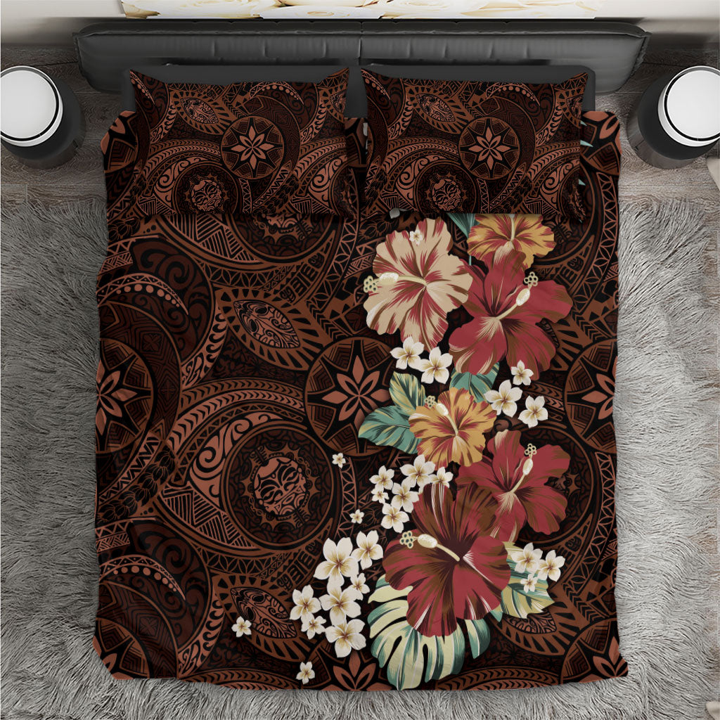 Kanoa Hawai'i Hibiscus Bedding Set Polynesian Tribal Tattoo Pattern Floral Elements LT9 Brown - Polynesian Pride