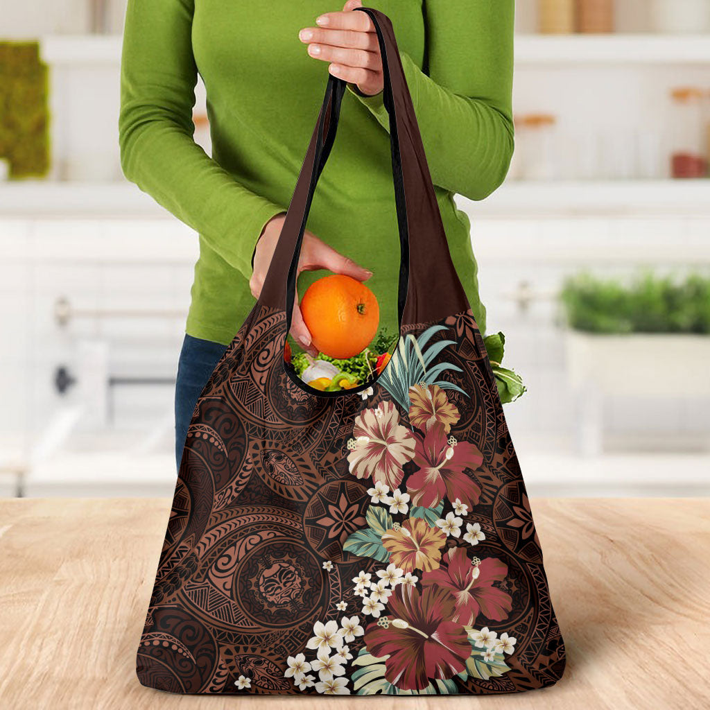 Kanoa Hawai'i Hibiscus Grocery Bag Polynesian Tribal Tattoo Pattern Floral Elements LT9 - Polynesian Pride