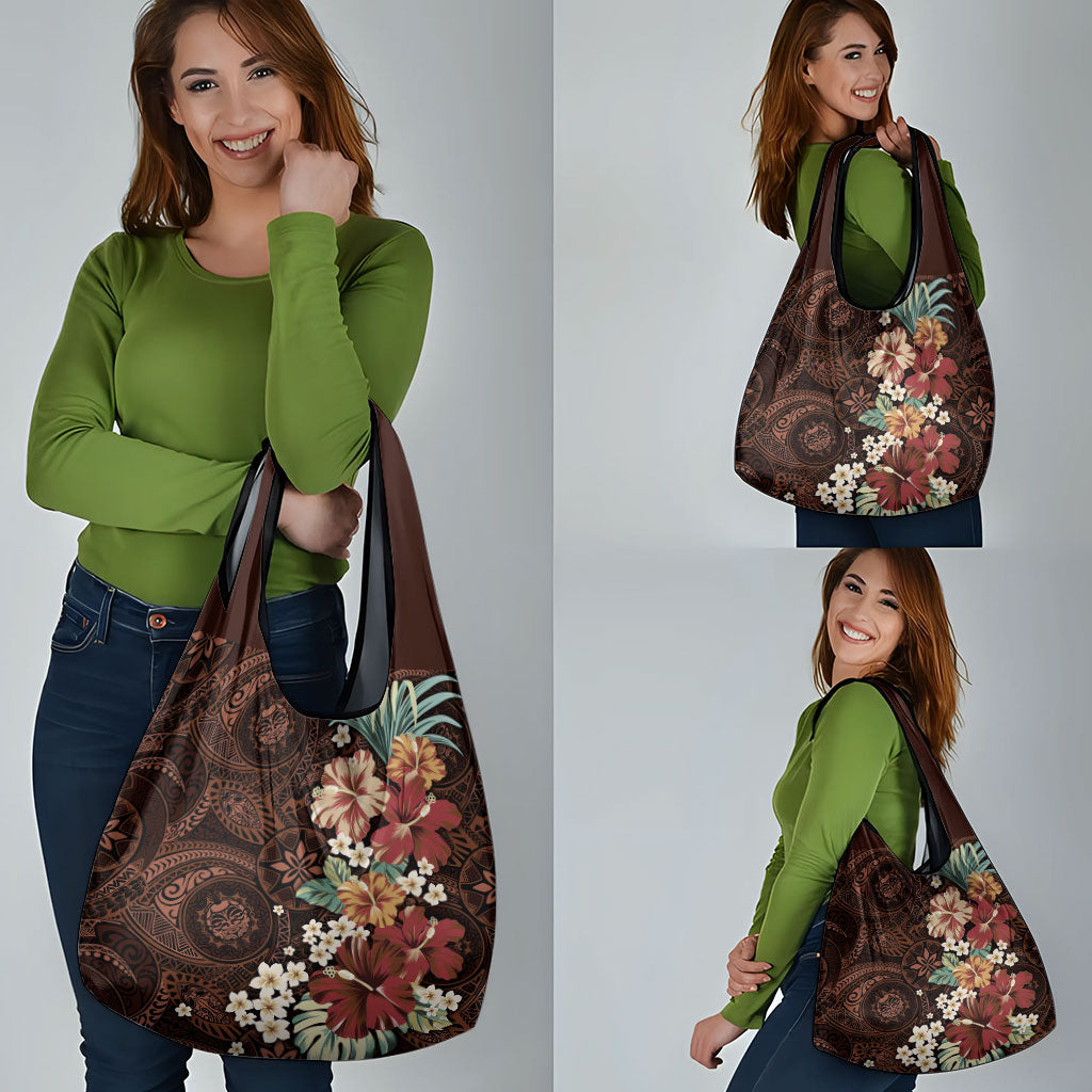 Kanoa Hawai'i Hibiscus Grocery Bag Polynesian Tribal Tattoo Pattern Floral Elements LT9 - Polynesian Pride