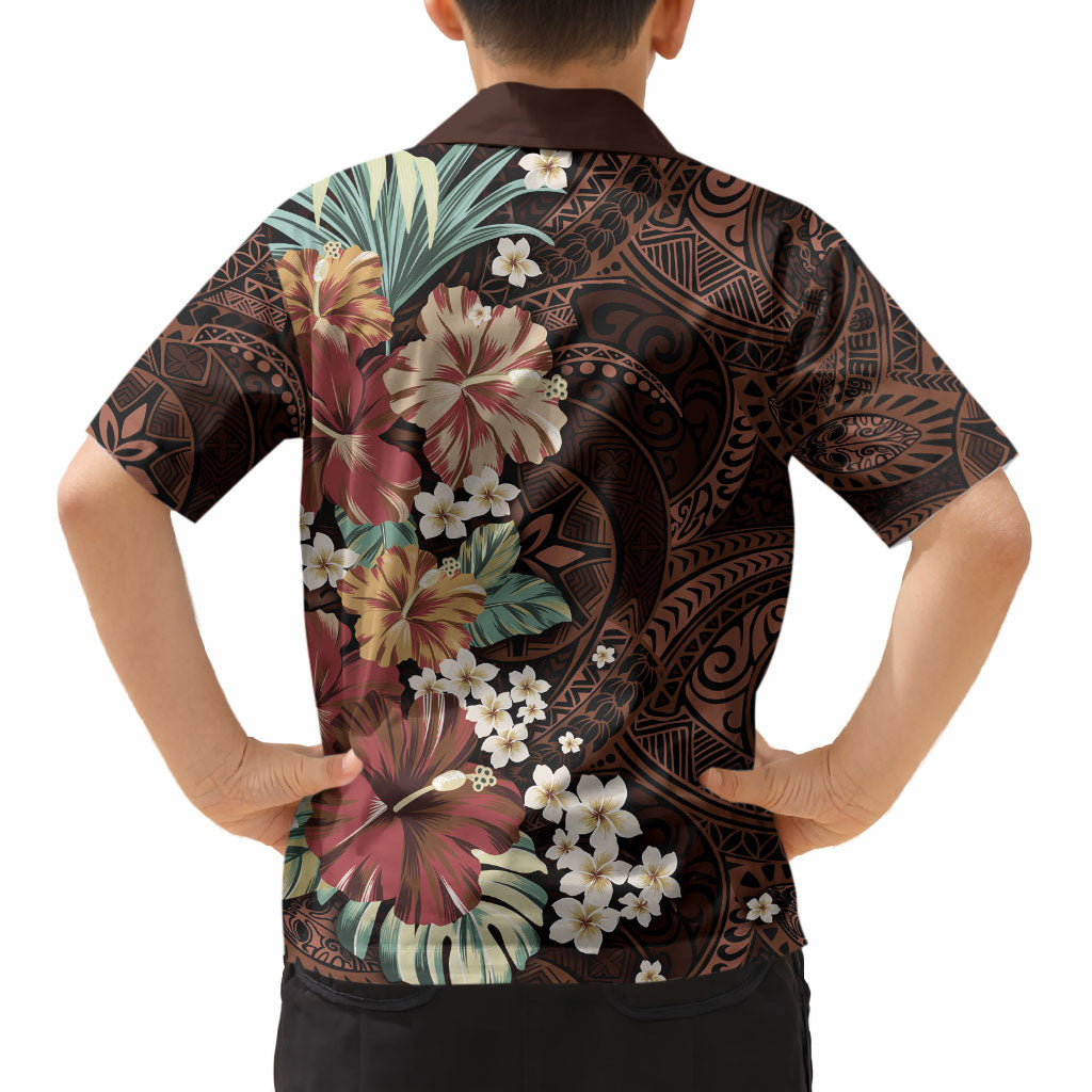 Kanoa Hawai'i Hibiscus Kid Hawaiian Shirt Polynesian Tribal Tattoo Pattern Floral Elements LT9 - Polynesian Pride