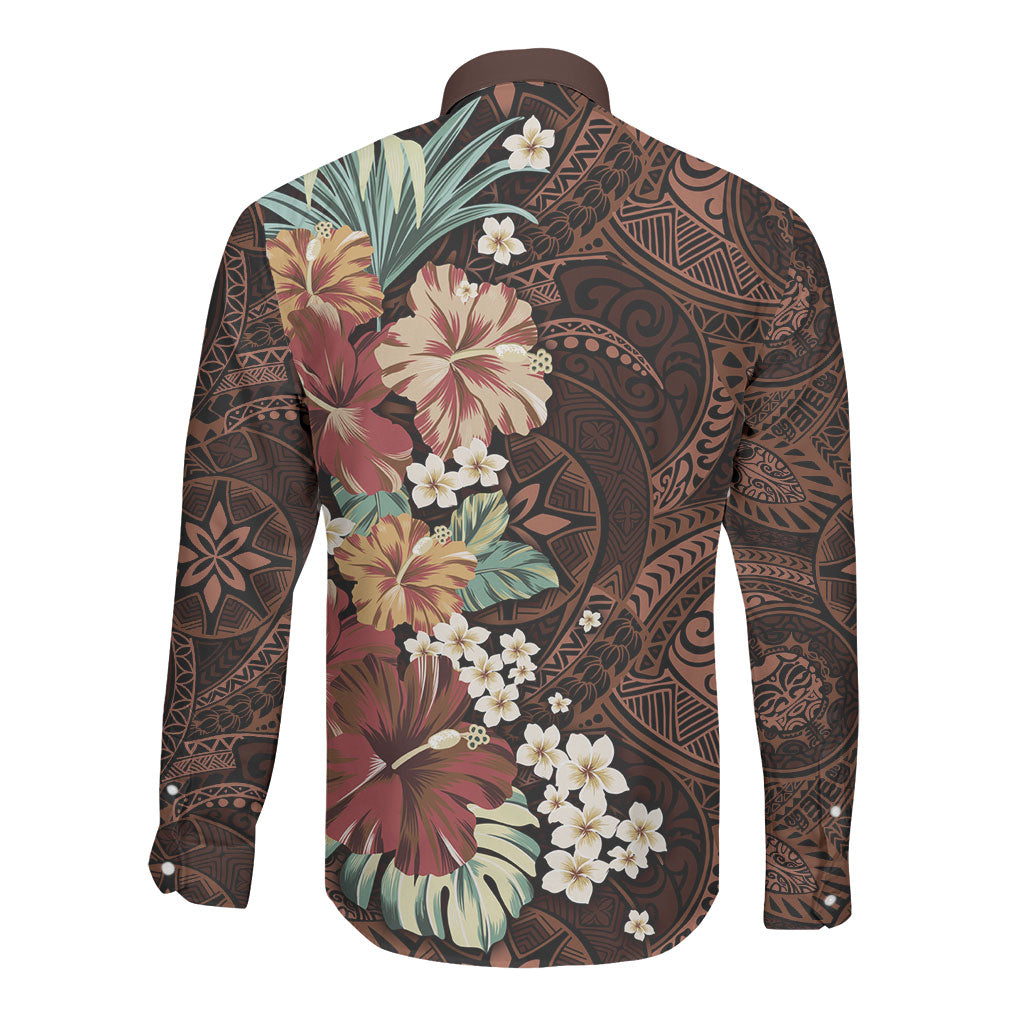 Kanoa Hawai'i Hibiscus Long Sleeve Button Shirt Polynesian Tribal Tattoo Pattern Floral Elements LT9 - Polynesian Pride