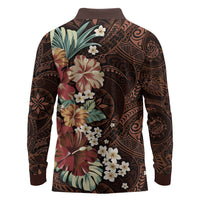 Kanoa Hawai'i Hibiscus Long Sleeve Polo Shirt Polynesian Tribal Tattoo Pattern Floral Elements LT9 - Polynesian Pride