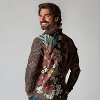 Kanoa Hawai'i Hibiscus Long Sleeve Polo Shirt Polynesian Tribal Tattoo Pattern Floral Elements LT9 - Polynesian Pride
