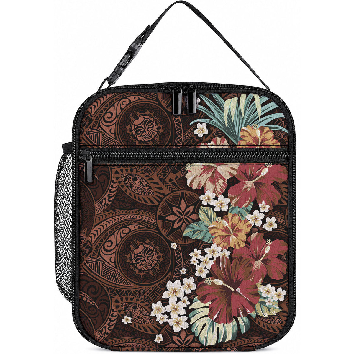 Kanoa Hawai'i Hibiscus Lunch Bag Polynesian Tribal Tattoo Pattern Floral Elements LT9 10.2 × 8.3 × 4.3 inch Brown - Polynesian Pride