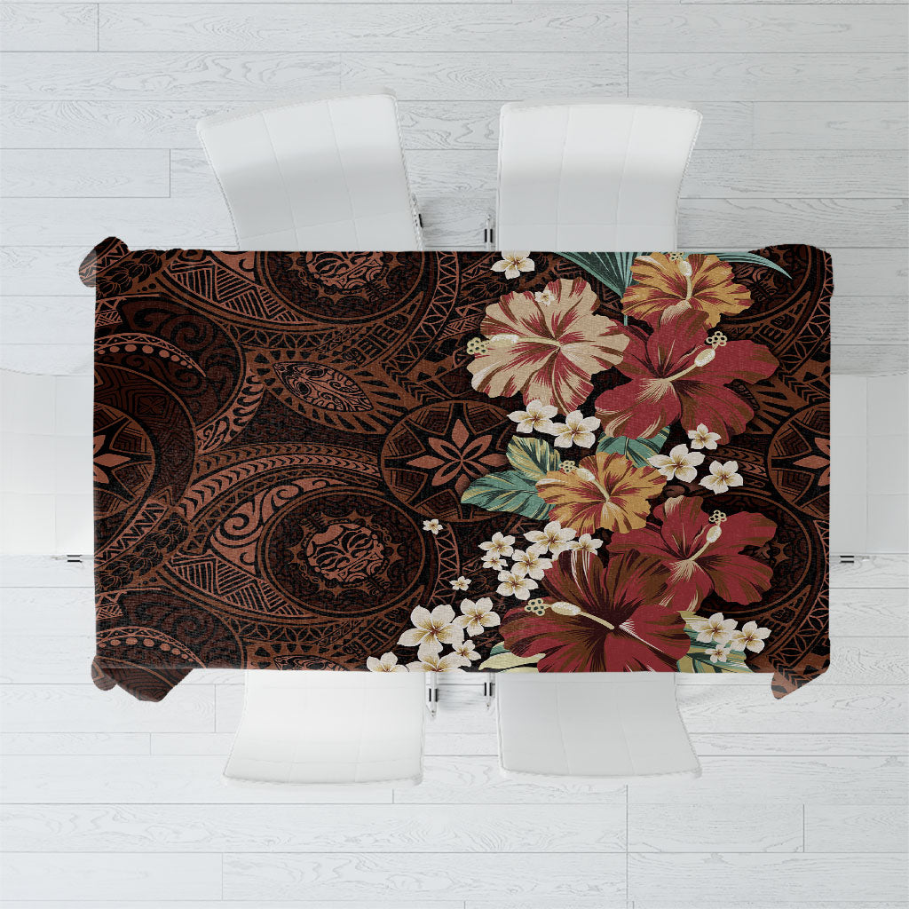 Kanoa Hawai'i Hibiscus Tablecloth Polynesian Tribal Tattoo Pattern Floral Elements LT9 Brown - Polynesian Pride