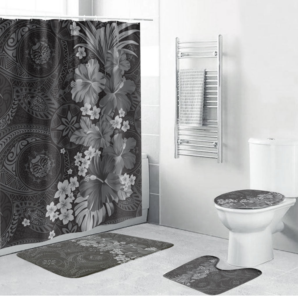 Pauli Hawai'i Hibiscus Bathroom Set Polynesian Tribal Tattoo Pattern Floral Elements LT9 Bathroom Set (4 pcs) Soft Black - Polynesian Pride