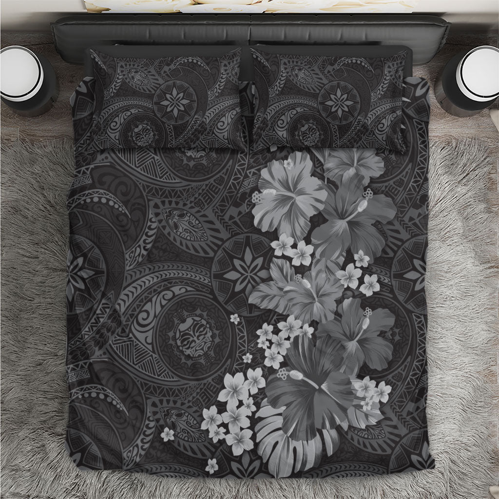 Pauli Hawai'i Hibiscus Bedding Set Polynesian Tribal Tattoo Pattern Floral Elements LT9 Soft Black - Polynesian Pride