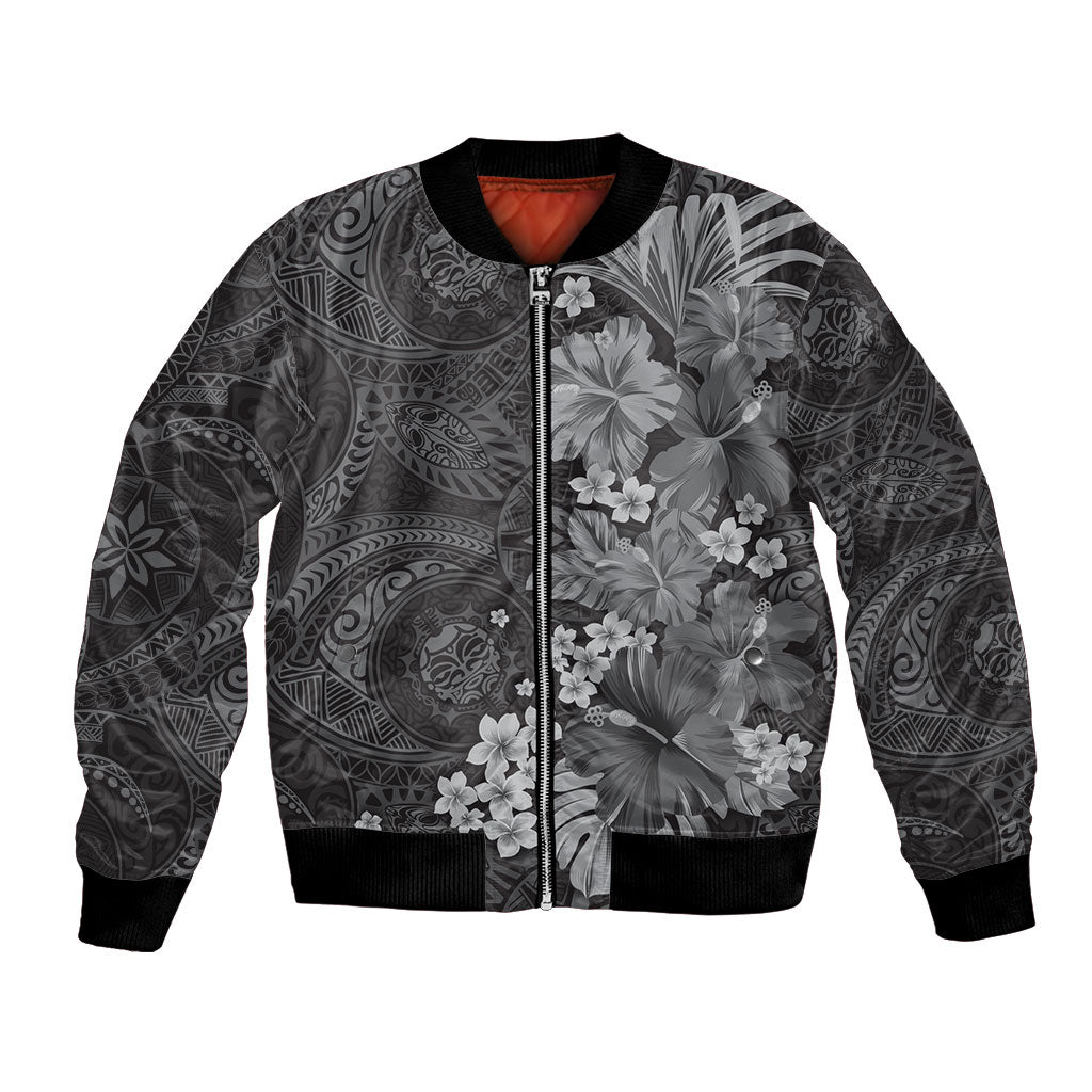Pauli Hawai'i Hibiscus Bomber Jacket Polynesian Tribal Tattoo Pattern Floral Elements LT9 Unisex Soft Black - Polynesian Pride