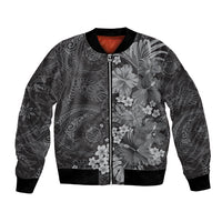 Pauli Hawai'i Hibiscus Bomber Jacket Polynesian Tribal Tattoo Pattern Floral Elements LT9 Unisex Soft Black - Polynesian Pride