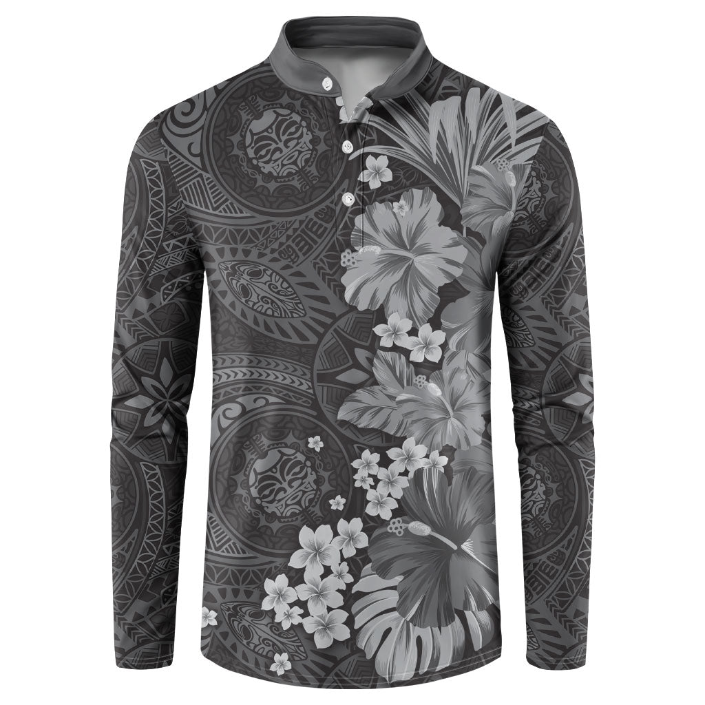 Pauli Hawai'i Hibiscus Button Sweatshirt Polynesian Tribal Tattoo Pattern Floral Elements LT9 Soft Black - Polynesian Pride