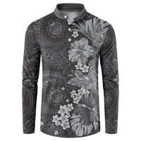 Pauli Hawai'i Hibiscus Button Sweatshirt Polynesian Tribal Tattoo Pattern Floral Elements LT9 Soft Black - Polynesian Pride