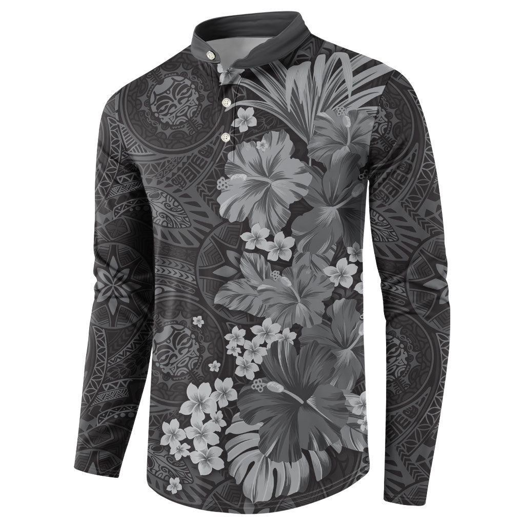 Pauli Hawai'i Hibiscus Button Sweatshirt Polynesian Tribal Tattoo Pattern Floral Elements LT9 - Polynesian Pride