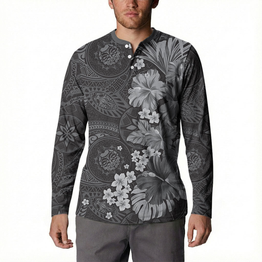 Pauli Hawai'i Hibiscus Button Sweatshirt Polynesian Tribal Tattoo Pattern Floral Elements LT9 - Polynesian Pride