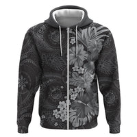 Pauli Hawai'i Hibiscus Hoodie Polynesian Tribal Tattoo Pattern Floral Elements LT9 Zip Hoodie Soft Black - Polynesian Pride