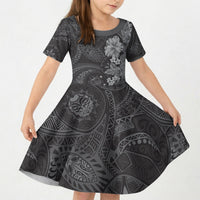 Pauli Hawai'i Hibiscus Kid Short Sleeve Dress Polynesian Tribal Tattoo Pattern Floral Elements LT9 KID Soft Black - Polynesian Pride