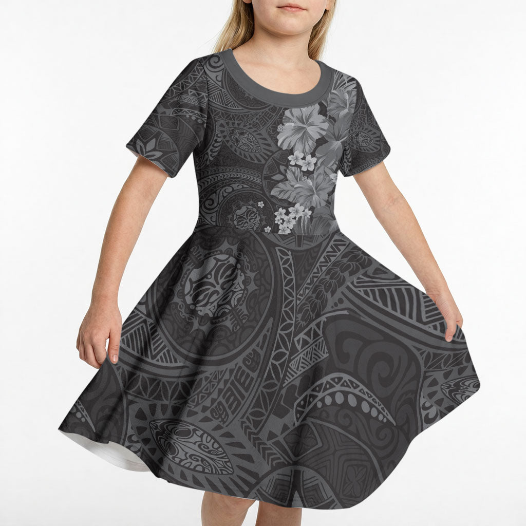 Pauli Hawai'i Hibiscus Kid Short Sleeve Dress Polynesian Tribal Tattoo Pattern Floral Elements LT9 - Polynesian Pride