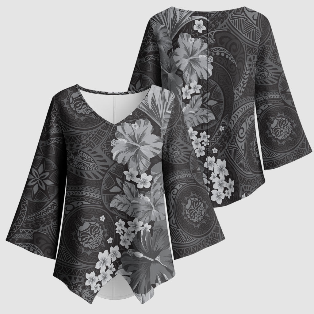 Pauli Hawai'i Hibiscus Kimono Sleeve Blouse Polynesian Tribal Tattoo Pattern Floral Elements LT9 - Polynesian Pride