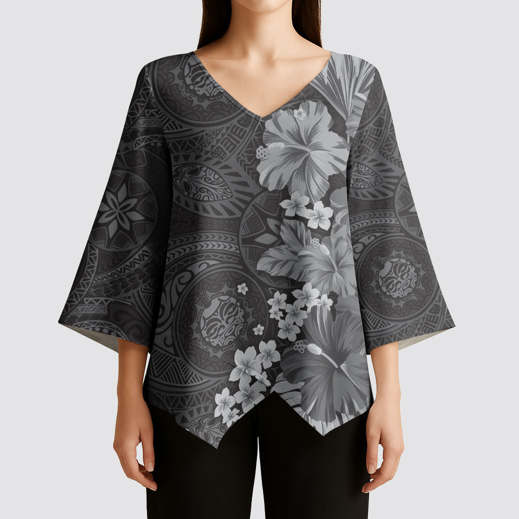 Pauli Hawai'i Hibiscus Kimono Sleeve Blouse Polynesian Tribal Tattoo Pattern Floral Elements LT9 - Polynesian Pride