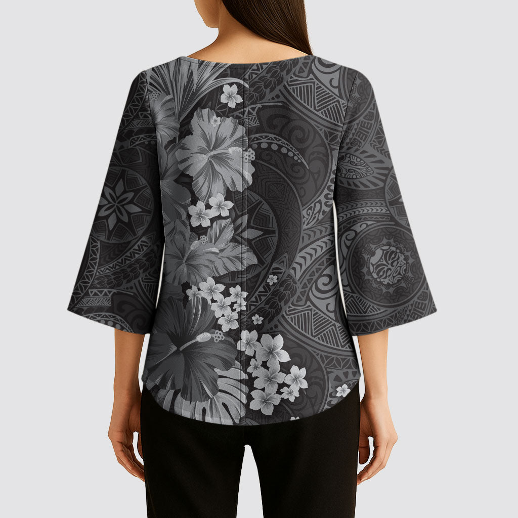 Pauli Hawai'i Hibiscus Kimono Sleeve Blouse Polynesian Tribal Tattoo Pattern Floral Elements LT9 - Polynesian Pride