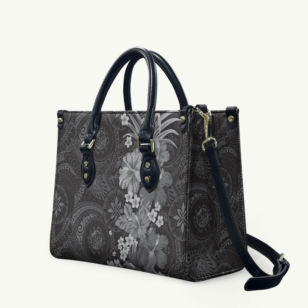Pauli Hawai'i Hibiscus Leather Bag Polynesian Tribal Tattoo Pattern Floral Elements LT9 Soft Black - Polynesian Pride