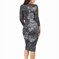 Pauli Hawai'i Hibiscus Long Sleeve Bodycon Dress Polynesian Tribal Tattoo Pattern Floral Elements LT9 - Polynesian Pride