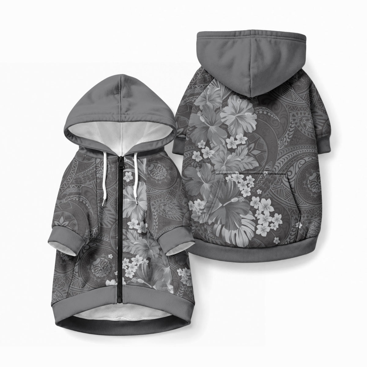 Pauli Hawai'i Hibiscus Pet Hoodie Polynesian Tribal Tattoo Pattern Floral Elements LT9 Zip-up Soft Black - Polynesian Pride