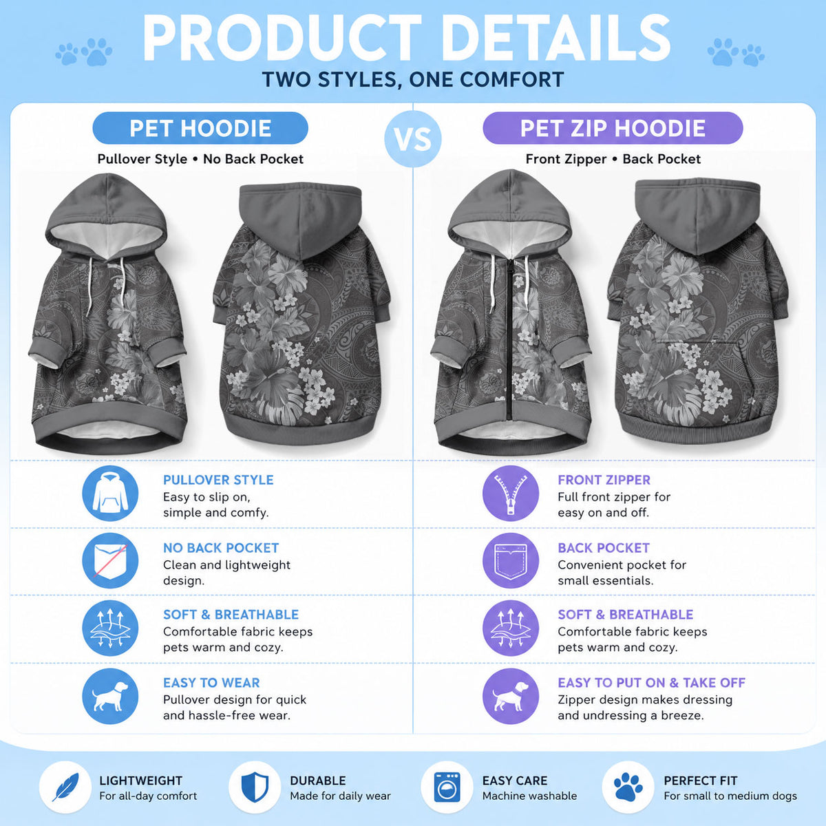 Pauli Hawai'i Hibiscus Pet Hoodie Polynesian Tribal Tattoo Pattern Floral Elements LT9 - Polynesian Pride