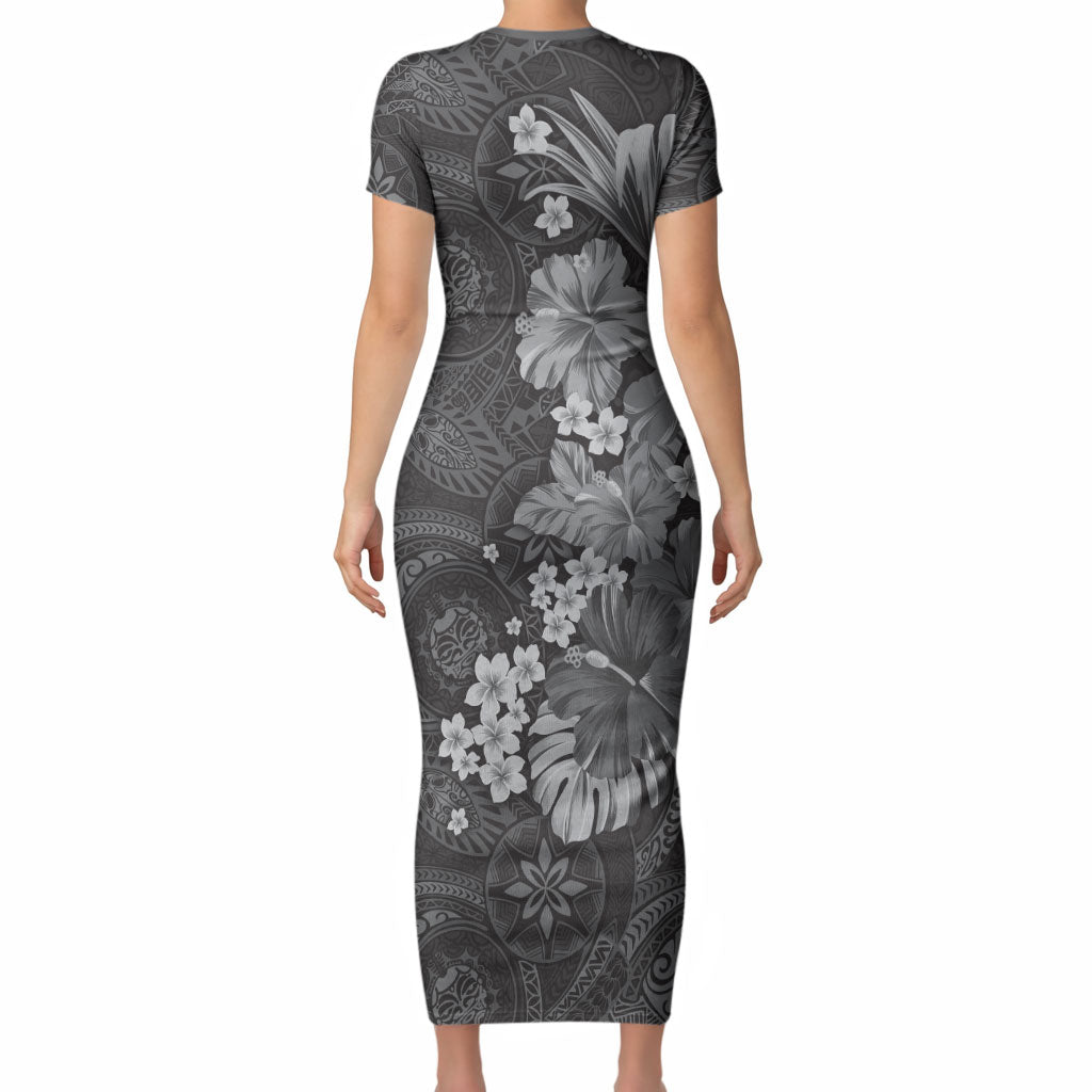 Pauli Hawai'i Hibiscus Short Sleeve Bodycon Dress Polynesian Tribal Tattoo Pattern Floral Elements LT9 - Polynesian Pride
