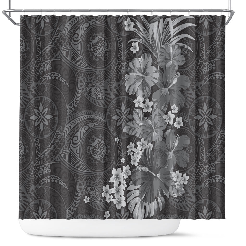 Pauli Hawai'i Hibiscus Shower Curtain Polynesian Tribal Tattoo Pattern Floral Elements LT9 Soft Black - Polynesian Pride
