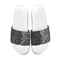 Pauli Hawai'i Hibiscus Slide Sandals Polynesian Tribal Tattoo Pattern Floral Elements LT9 Soft Black - Polynesian Pride