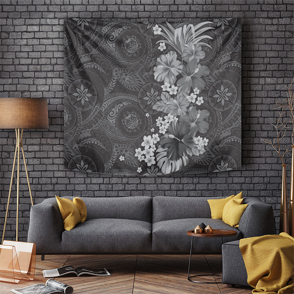 Pauli Hawai'i Hibiscus Tapestry Polynesian Tribal Tattoo Pattern Floral Elements LT9 Soft Black - Polynesian Pride
