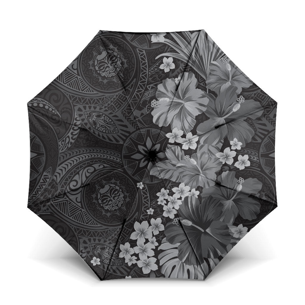 Pauli Hawai'i Hibiscus Umbrella Polynesian Tribal Tattoo Pattern Floral Elements LT9 One Size Folded 11.42 inch Opened Diameter 37.4 inch Soft Black - Polynesian Pride