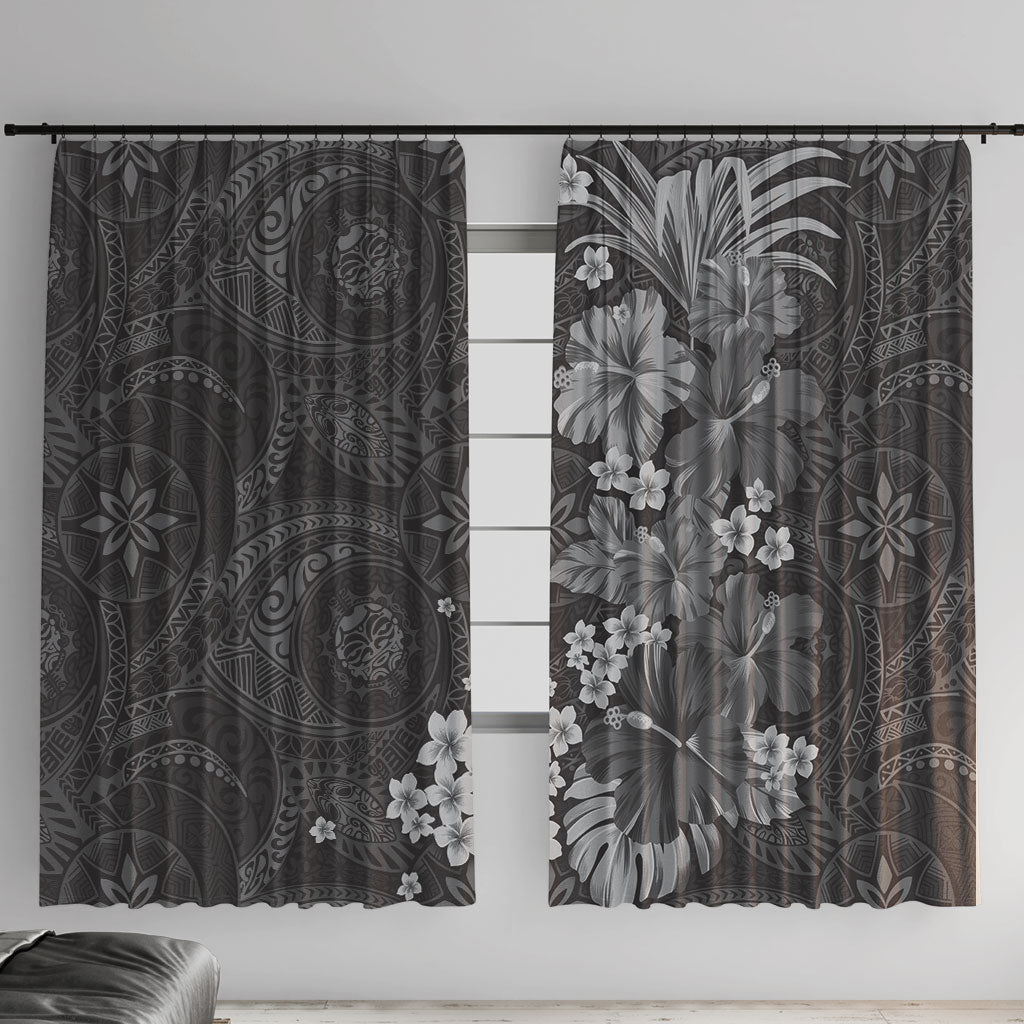 Pauli Hawai'i Hibiscus Window Curtain Polynesian Tribal Tattoo Pattern Floral Elements LT9 With Hooks Soft Black - Polynesian Pride