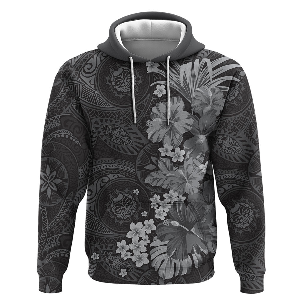 Pauli Hawai'i Hibiscus Zip Hoodie Polynesian Tribal Tattoo Pattern Floral Elements LT9 Pullover Hoodie Soft Black - Polynesian Pride