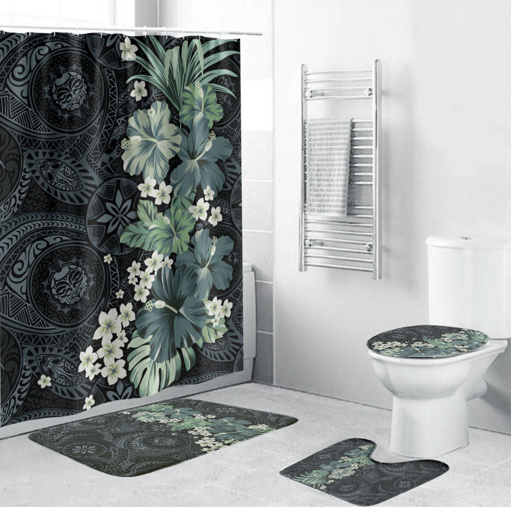 Pauliuli Hawai'i Hibiscus Bathroom Set Polynesian Tribal Tattoo Pattern Floral Elements LT9 Bathroom Set (4 pcs) Charcoal Blue - Polynesian Pride