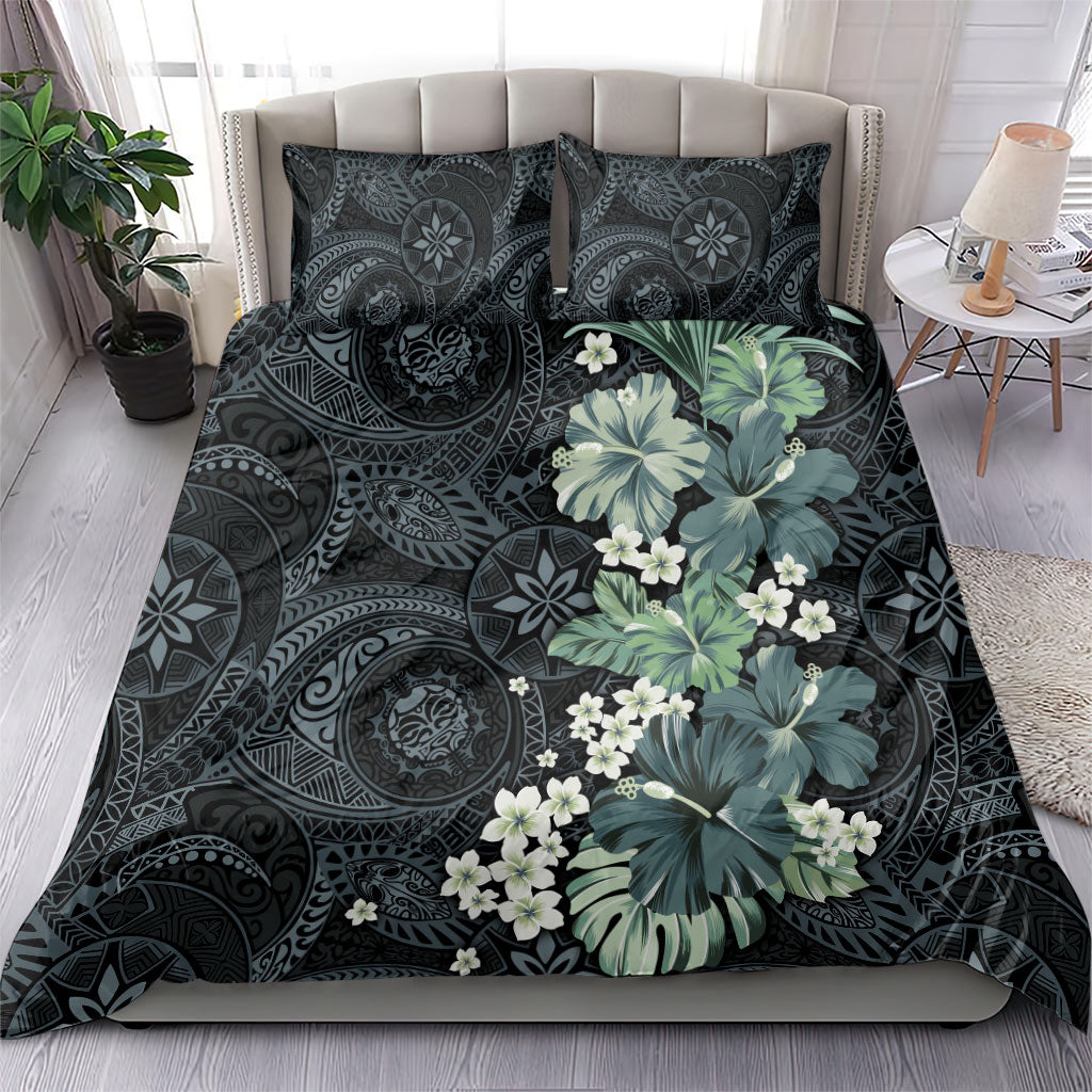Pauliuli Hawai'i Hibiscus Bedding Set Polynesian Tribal Tattoo Pattern Floral Elements LT9 - Polynesian Pride