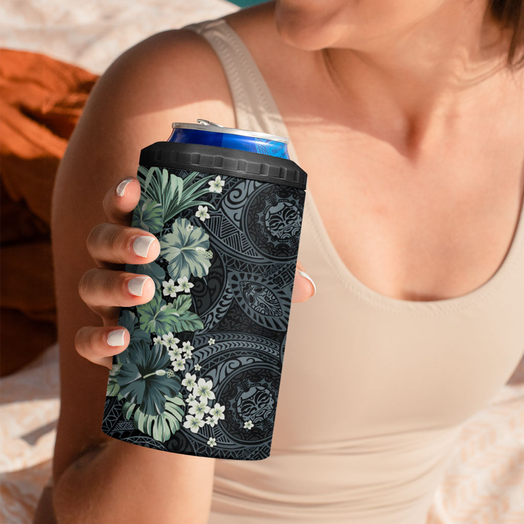 Pauliuli Hawai'i Hibiscus 4 in 1 Can Cooler Tumbler Polynesian Tribal Tattoo Pattern Floral Elements LT9 - Polynesian Pride