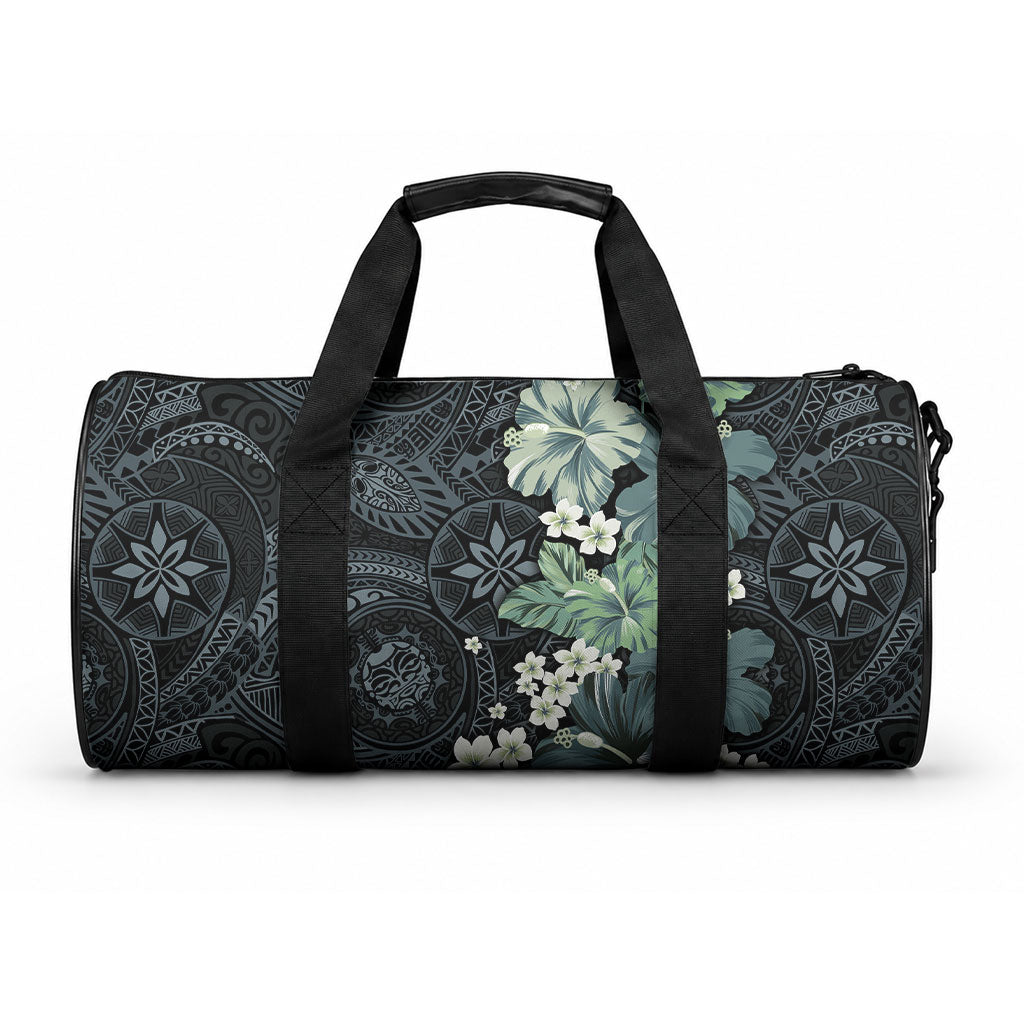 Pauliuli Hawai'i Hibiscus Duffle Bag Polynesian Tribal Tattoo Pattern Floral Elements LT9 One size Charcoal Blue - Polynesian Pride