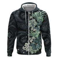 Pauliuli Hawai'i Hibiscus Hoodie Polynesian Tribal Tattoo Pattern Floral Elements LT9 Zip Hoodie Charcoal Blue - Polynesian Pride