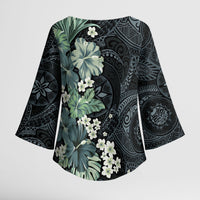 Pauliuli Hawai'i Hibiscus Kimono Sleeve Blouse Polynesian Tribal Tattoo Pattern Floral Elements LT9 - Polynesian Pride