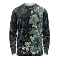 Pauliuli Hawai'i Hibiscus Long Sleeve Shirt Polynesian Tribal Tattoo Pattern Floral Elements LT9 Unisex Charcoal Blue - Polynesian Pride