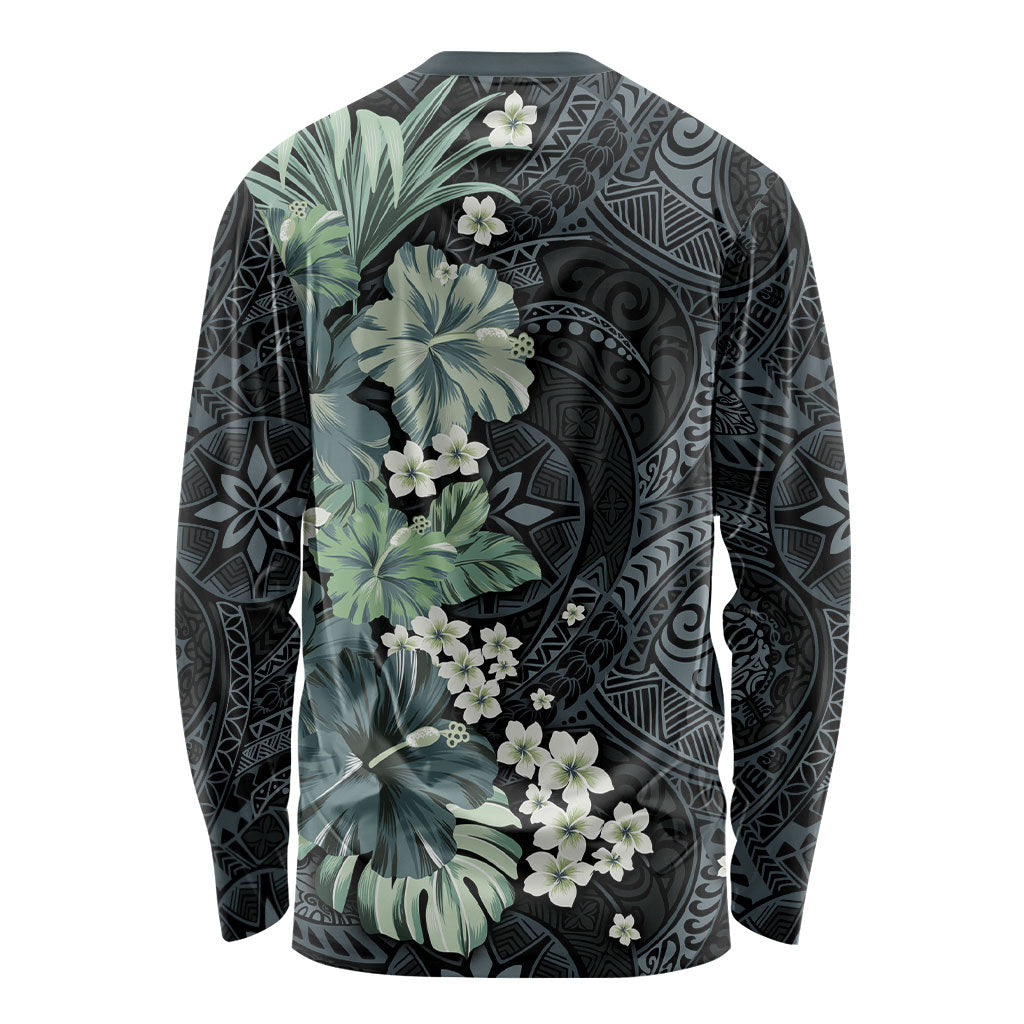 Pauliuli Hawai'i Hibiscus Long Sleeve Shirt Polynesian Tribal Tattoo Pattern Floral Elements LT9 - Polynesian Pride