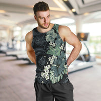 Pauliuli Hawai'i Hibiscus Men Tank Top Polynesian Tribal Tattoo Pattern Floral Elements LT9 Charcoal Blue - Polynesian Pride
