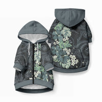 Pauliuli Hawai'i Hibiscus Pet Hoodie Polynesian Tribal Tattoo Pattern Floral Elements LT9 Zip-up Charcoal Blue - Polynesian Pride