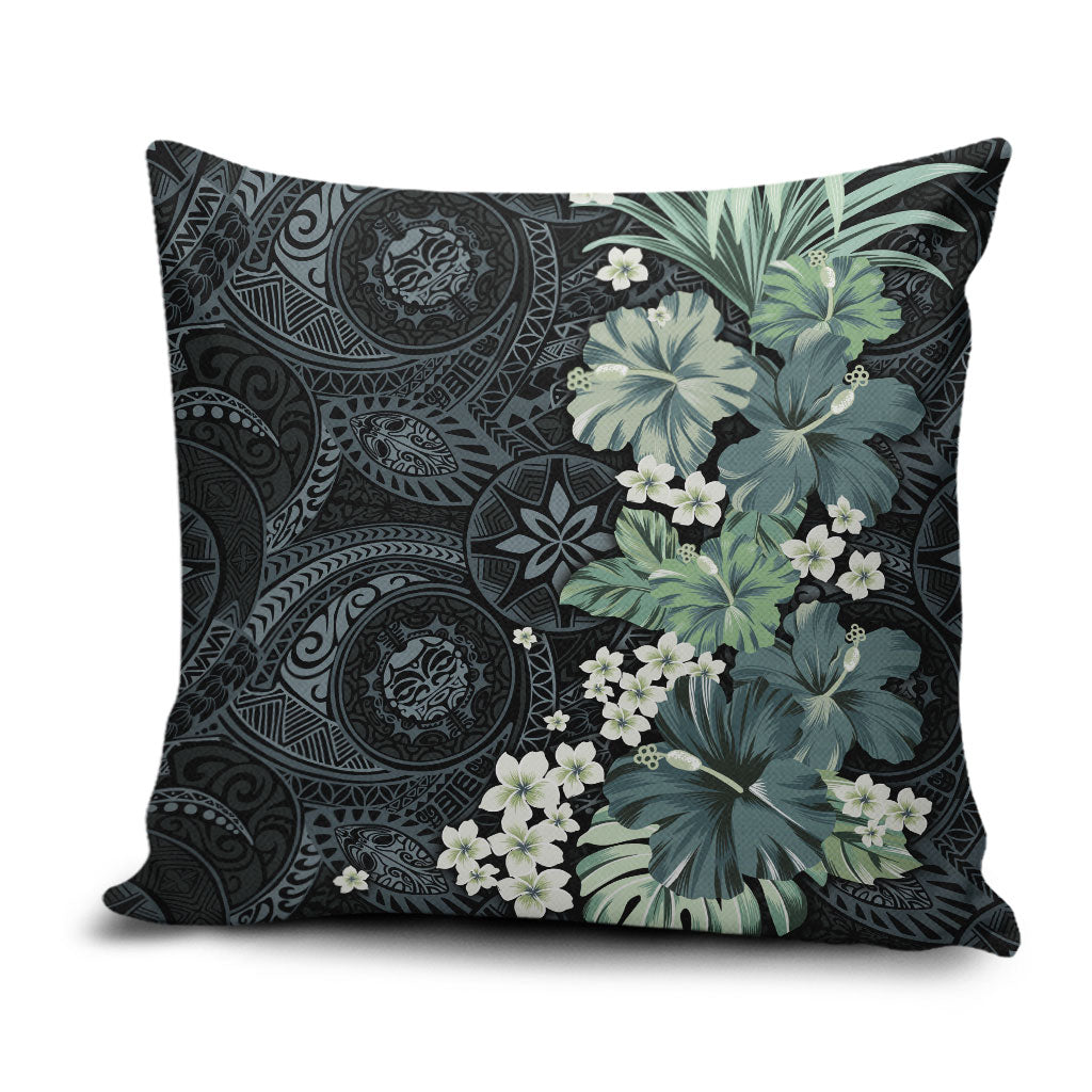 Pauliuli Hawai'i Hibiscus Pillow Cover Polynesian Tribal Tattoo Pattern Floral Elements LT9 Charcoal Blue - Polynesian Pride